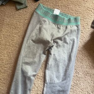 Gray Leggings with Green Waistband